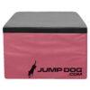The Jump Training Agility 24" Cushion Platform features a rectangular gray top, pink sides, a black silhouette of a jumping dog, and "JUMP DOG .COM" on the front.