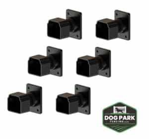 Six Fence Bracket Panel To Post - Swivel For Angles are arranged in two rows on a white background with the "Dog Park Fencing" logo in the bottom right corner.