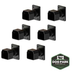 Six Fence Bracket Panel To Post - Swivel For Angles are arranged in two rows on a white background with the "Dog Park Fencing" logo in the bottom right corner.