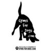 The Dog Park Downward Dog Sign (26" W x 36" H) features a black dog silhouette sniffing the ground with "Gyms for Dogs .com" on its body, and below it reads "Play & Agility Powered by GymsForDogs.com" with a paw print icon.