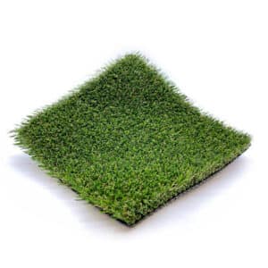 A square sample of artificial grass, shown against a white background. The grass fibers are green and upright, creating a dense, realistic lawn appearance.