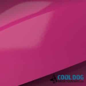 A shiny surface in bold pink with the "Doggie Demand COOL DOG Fresh Flow Water Fountain Spout and Pet Hose (SLV)" logo and website in the lower right corner.