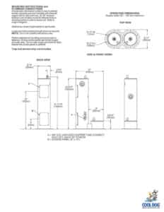 Technical diagram of a wall-mounted drinking fountain for a Dog Park, showing top, back, side, and front views with detailed measurements, plumbing connection points, and installation instructions. Cooldog logo is in the bottom right corner.